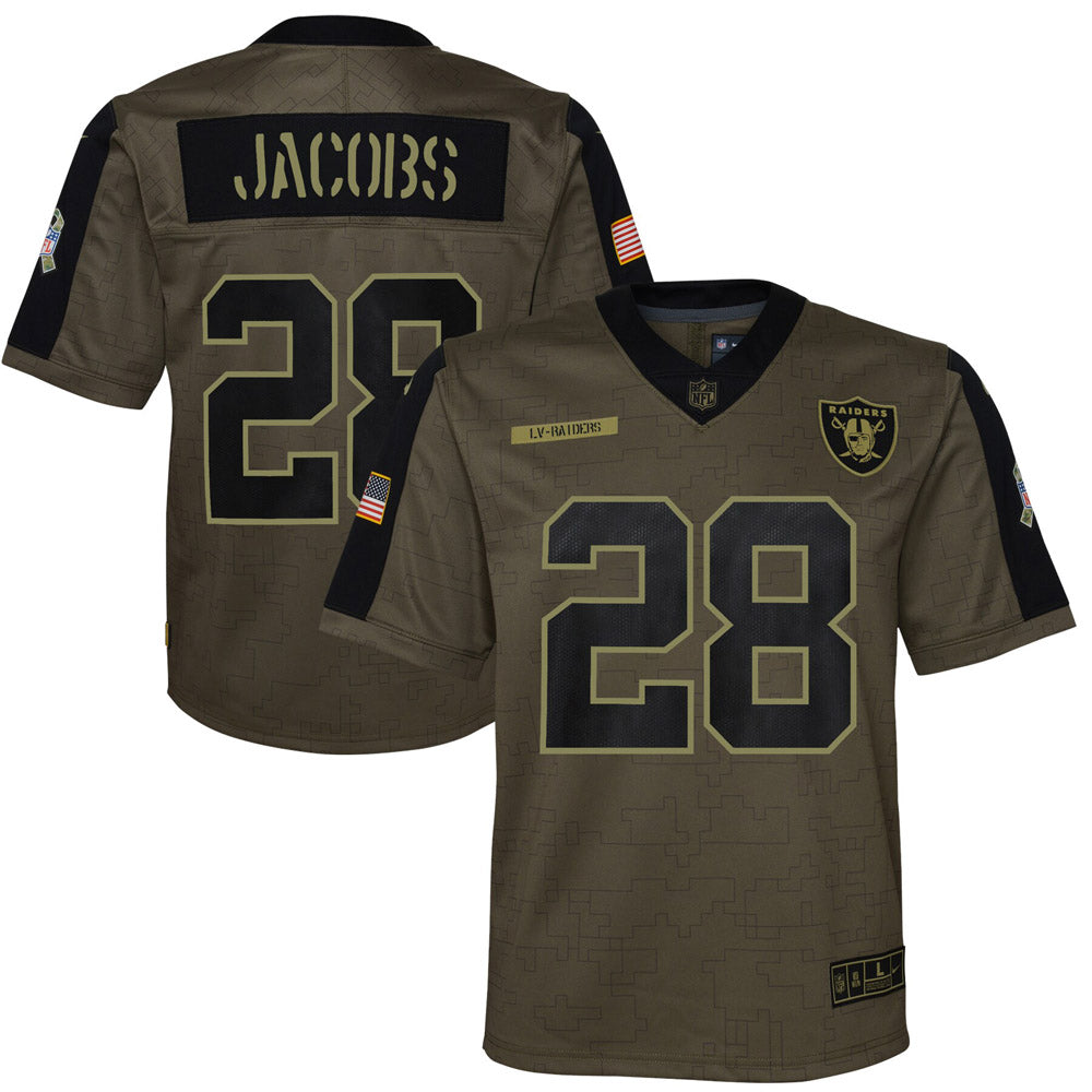 Youth Las Vegas Raiders Josh Jacobs Salute To Service Game Jersey Olive